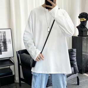 ロンT 長袖 シャツ Tシャツ ゆったり オーバーサイズ シンプル 韓国 メンズ レディース 男女兼用 お揃い ホワイト 白の画像8