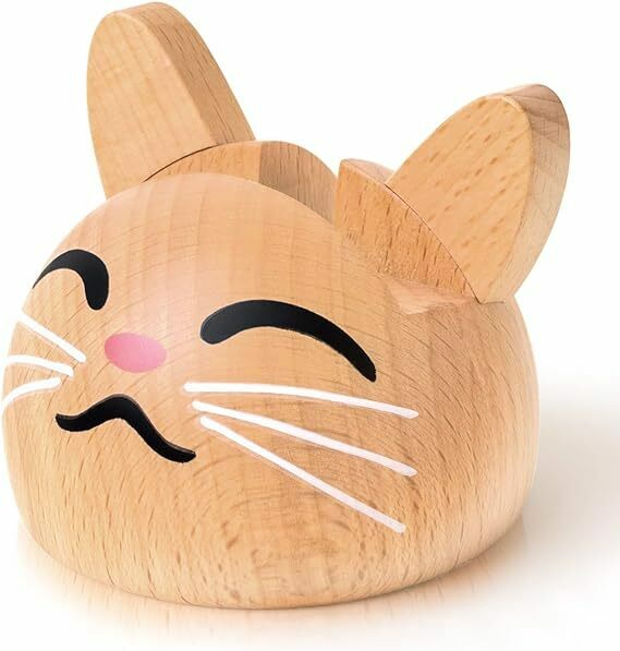 Miakiss スマホスタンド 可愛い 猫グッズ 木製 猫 スマートフォン置き台