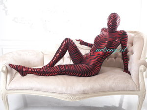 ☆　男性サイズ・レッドメタリックタイガー全身タイツ　☆　ZENTAI、コスプレ、戦