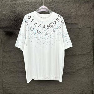 Maison Margiela メゾン マルジェラ 半袖Tシャツ ユニセックス ブラック色 ネック ナンバープリント おしゃれ 白 Mサイズ