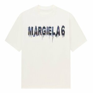 ※Maison Margiela※ メゾンマルジェラ MM6 シャツ 半袖 白 綿100％ tシャツ メンズ レディース 真ん中 ロゴ プリント 夏 トップス 48