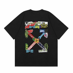 オフホワイト OFF-WHITE 半袖 Tシャツ 男女兼用 ブラック ファッション トップス 夏 カットソー Lサイズ