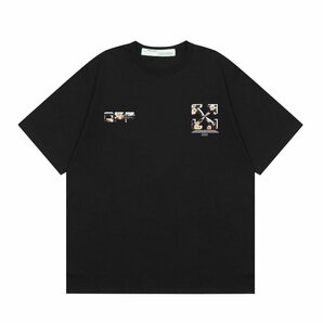 オフホワイト Off White 黒 半袖Tシャツ 半分ARROW 花柄 男女兼用 半袖シャツ カットソー 夏 トップス Lサイズの画像2