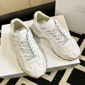 Maison Margiela mezzo n Margiela sport shoes lady's beige color stylish sneakers shoes nylon + original leather material 24CM