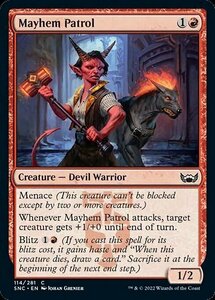 MTG ■赤/英語版■《騒乱の巡回者/Mayhem Patrol》 ニューカペナの街角 SNC 　