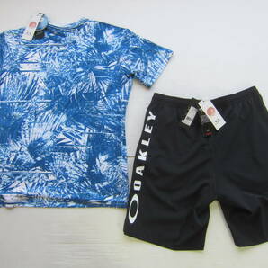 新品◆オークリー OAKLEY 半袖 Tシャツ & ショート パンツ L青黒 迷彩 抗菌防臭 吸汗速乾 冷感 4WAYストレッチ トレーニング ジョギング /Mの画像8