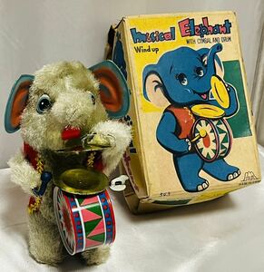 * that time thing Wind up musical Elephant Play cymbals . drum lito toy Japan zen my tin plate. toy retro operation goods 