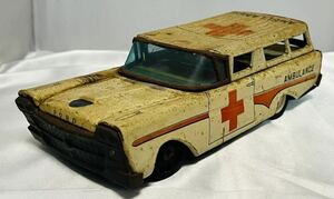 ★当時物　フォード【AMBULANCE】 救急車　ブレショート フリクション　ブリキのおもちゃ　ヴィンテージ　アンティーク　車　玩具　FORD