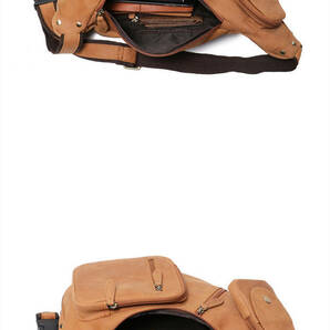 本革 メンズ ボディバッグ ワンショルダーバッグ 大容量 9.7インチiPad対応 厚手牛革 アンティーク 自転車 鞄 ブラウンの画像6