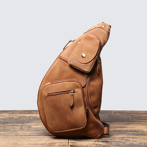  original leather men's body bag one shoulder bag high capacity 9.7 -inch iPad correspondence thick cow leather antique bicycle bag Brown 