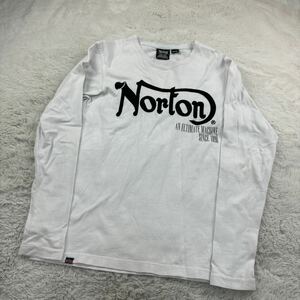 背中のデザインかっこいい！　Norton　ノートン　コットン　豪華刺繍　長袖ロングTシャツ 白 ホワイト　M