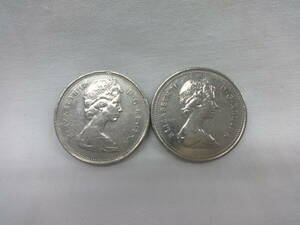 ★【カナダ】1969年 25セント銀貨 エリザベス2世 重さ5.13g 径23.75mm 厚さ1.65mm・1979年 重さ5.07g 径23.8mm 厚さ1.62mm☆彡　