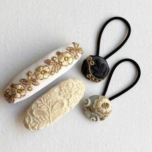 インド刺繍 リボン ヘアアクセ バレッタ ヘアゴム まとめ売り くるみボタン ヘアアクセサリー ハンドメイド