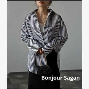 残2。bonjour sagan ストライプ柄オーバーサイズシャツ