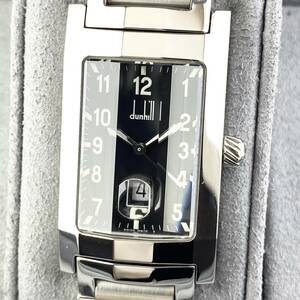 【1円〜】Dunhill ダンヒル 腕時計 メンズ 三面カットガラス ブラック文字盤 スクエア デイト 三針 可動品