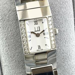 【1円〜】Dunhill ダンヒル 腕時計 レディース 8016 ダイヤベゼル ホワイト文字盤 スクエア ブレスウォッチ 可動品の画像4