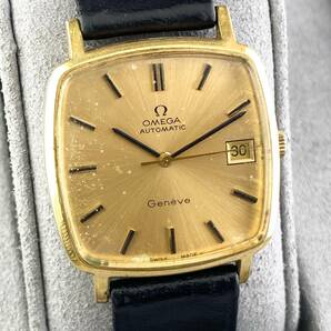 【1円〜】OMEGA オメガ 腕時計 メンズ AT 自動巻 Geneve ジュネーブ ゴールド文字盤 スクエア アンティーク デイト 可動品の画像4