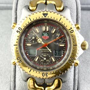 【1円〜】TAG HEUER タグ ホイヤー 腕時計 セル アナデジ S25.206 グレー系文字盤 ゴールド プロフェッショナル 可動品の画像7
