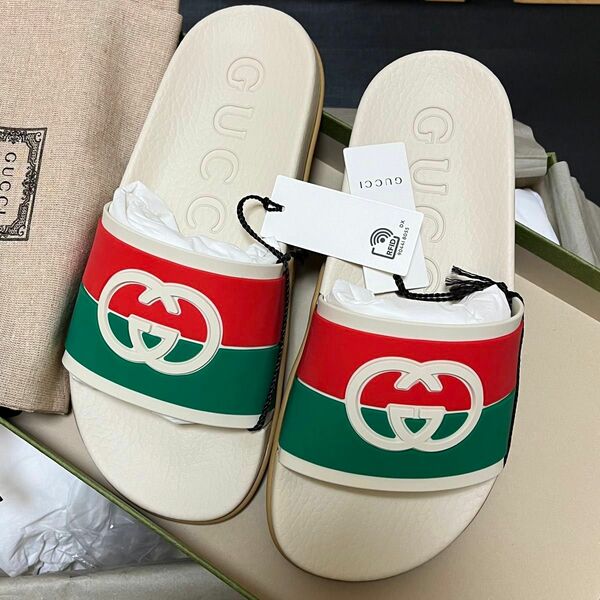 GUCCI グッチ ラバーサンダル 新品正規品 37 GG オフホワイト グリーン レッド