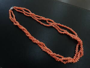 * beautiful goods natural coral coral ..SILVER stamp catch 3 ream necklace lady's accessory approximately 65cm approximately 65.6g silver 