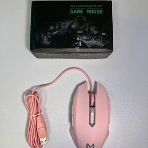 【新品】有線接続 LED ゲーミングマウス ボタン2個 ピンク 感度変更 進む戻るボタン付き (静音版)