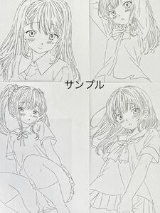 同人　手描きイラスト　A4 女子高生　制服脱ぎかけ② ４枚セット　オリジナル　モノクロ　鉛筆画　少女　パンチラ