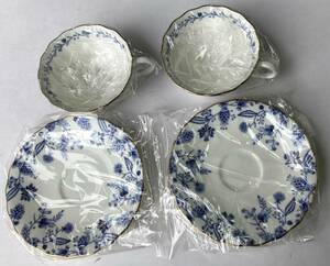 1円【未使用品】Noritake bone china ノリタケボーンチャイナ 金彩 花柄 ペア カップ＆ソーサー 2客セット ちょっと小さい かわいい お洒落