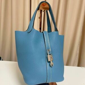 エルメス HERMES ハンドバッグ ピコタンロックPM トリヨンクレマンス ブルージーン レディース シルバー金具 □M 