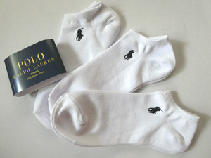 POLO Ralph Lauren new goods!3 pairs set Mark embroidery sneaker socks 25-27cm white free shipping Flat 