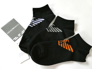  Emporio Armani new goods!3 pairs set Mark attaching sneaker socks 25-27cm black free shipping made in Japan socks 