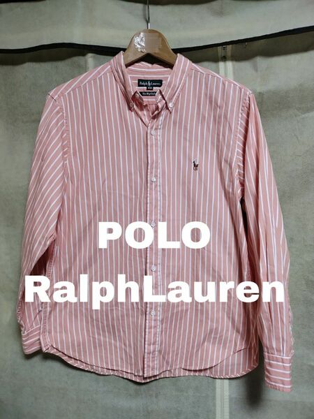 特価品 POLO RALPH LAUREN ポロラルフローレン ボタンダウンストライプシャツ、160size 色オレンジ 