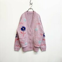 Alley by W closet アリー バイ ダブルクローゼット フラワー & ハート ビッグ カーディガン ピンク Is4-17_画像1