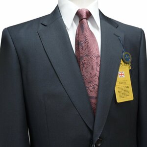 【 SCABAL 】英国生地・日本製春夏スーツ★ 黒無地★ 毛100％・背抜・ サイドベンツ・本水牛ボタン ★ ワンタックパンツ ★ AB5 170-96-86