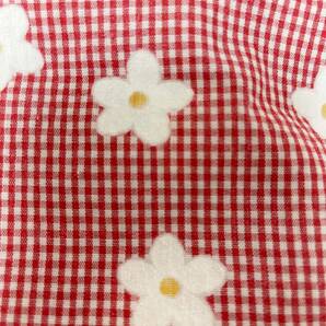 特価1ｍ赤ギンガムにフロッキープリントのマーガレット花柄シーチング生地はぎれ布の画像5