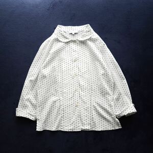 agnes b. Agnes B circle collar shirt dot pattern shirt cotton shirt 7 minute sleeve shirt blouse white black black 38 size 