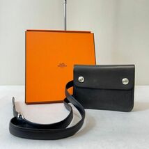 S0011★70 高級 HERMES エルメス セリエボタン レザー ロゴ ミニ ウエスト ポーチ バッグ ショルダー ブラック シルバー マルジェラ期_画像2