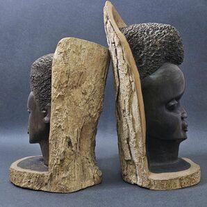 4-248-80 アフリカンアート マスク 木彫 彫刻 頭像2点まとめて★ アフリカ民芸 民族美術 プリミティブアート ヴィンテージ 置物の画像5