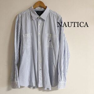 NAUTICA /ノーティカ /メンズXXL 長袖シャツ トップス ストライプシャツ コットンシャツ 二つポケット ロゴ刺繍 アメカジ USA古着