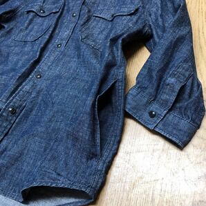 HARE /ハレ /メンズM 七分袖シャツ デニムシャツ トップス フード付き 二つポケット 濃いブルー カジュアル 古着の画像6