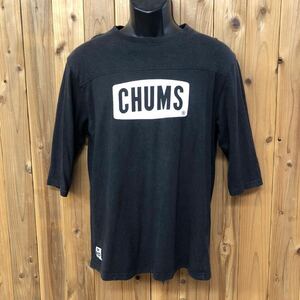 CHUMS / Chums / men's L black 7 minute sleeve T-shirt tops big Logo outdoor casual old clothes 