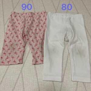 ユニクロ　レギンス　パンツ　リブ　ホワイト　80 七分丈　フラミンゴ　90