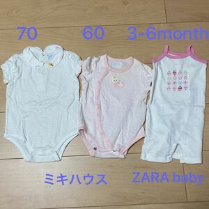 ミキハウスロンパース　ホワイト　70 ピンク　60 ZARA baby キャミロンパース 3-6months