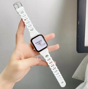 Apple Watch用 シリコンバンド ベルト 高品質ステンレスバックル 快適 ホワイト