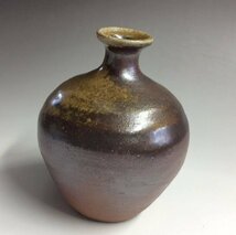 【三】備前焼 岡安廣宗 作 徳利 高さ 約12cm 共箱共布栞付 酒器 美品　eEn686-B_画像4