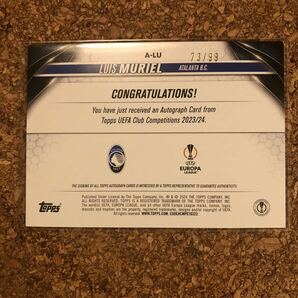 LUIS MURIEL 2023-24 TOPPS UEFA CLUB COMPETITION BLUE ICY AUTO AUTOGRAPH /99枚限定の画像2