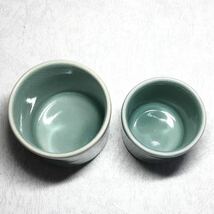 ●青岩 金ニ周作 湯呑大小セット 鶴 茶道具 茶器 2客セット 湯み　V45_画像3