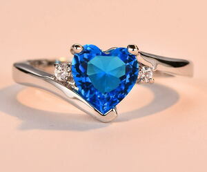 ma.. neon blue opal * large grain Heart shape zirconia diamond silver 925 color ring 