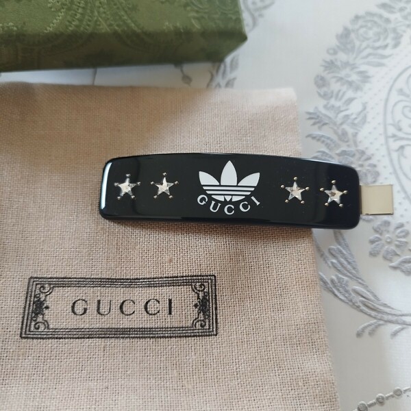 GUCCI グッチ バレッタ アディダス ADIDAS コラボ 702940 黒 ヘアアクセサリー