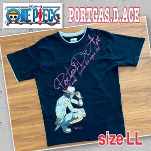 ONE PIECE ワンピース 火拳のエース Tシャツ LL ブラック PORTGAS.D.ACE ポートガス・D・エース レイヤード イラスト 着用数回 美品