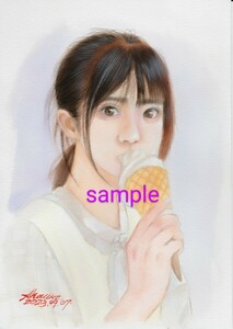 オリジナル手描きイラスト　似顔絵　乃木坂４６　冨里奈央　透明水彩　女の子　少女　A5サイズ　「冨里奈央3 」